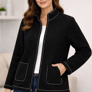 Liz Claiborne Black Fleece Jacket White Stitching Size Large